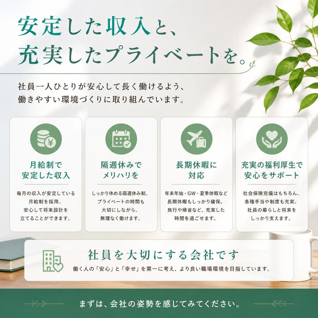 充実した福利厚生と安定した収入