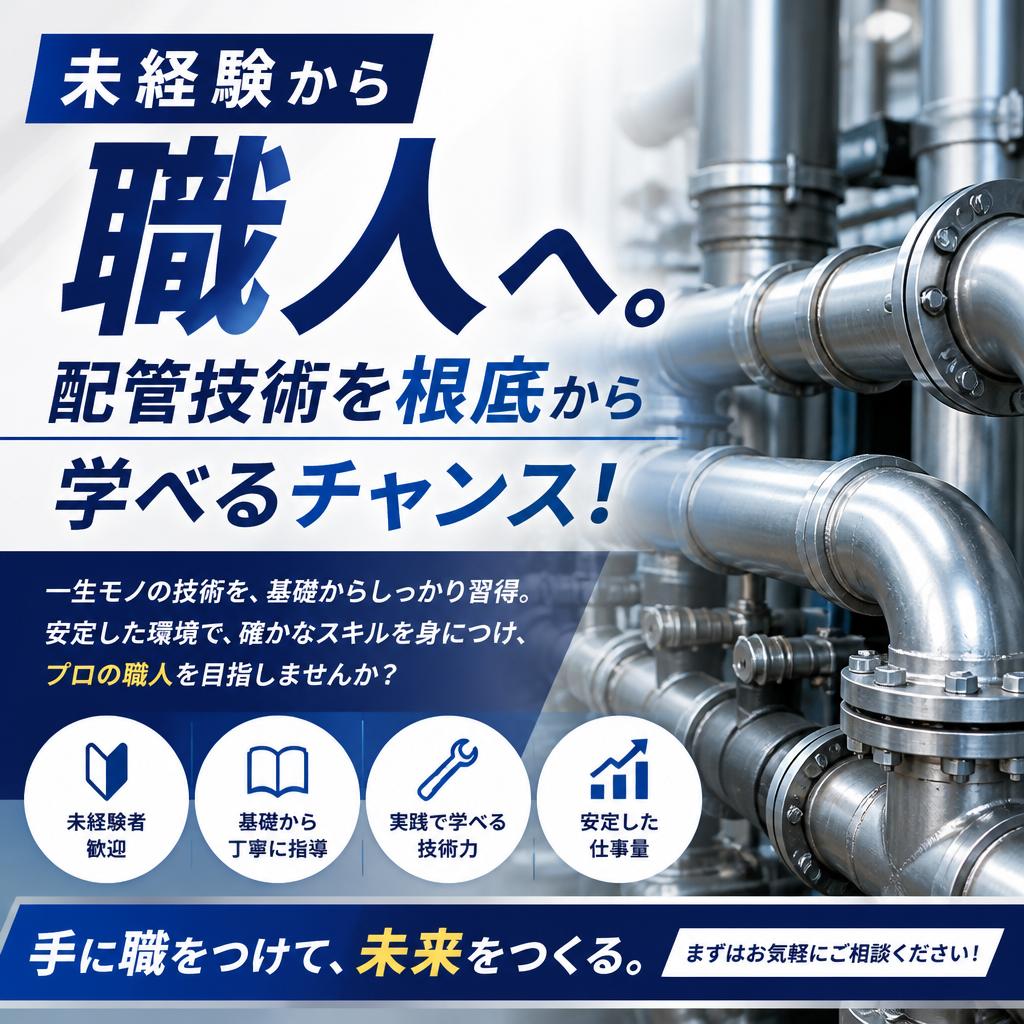 未経験から職人へ。配管技術を根底から学べるチャンス！