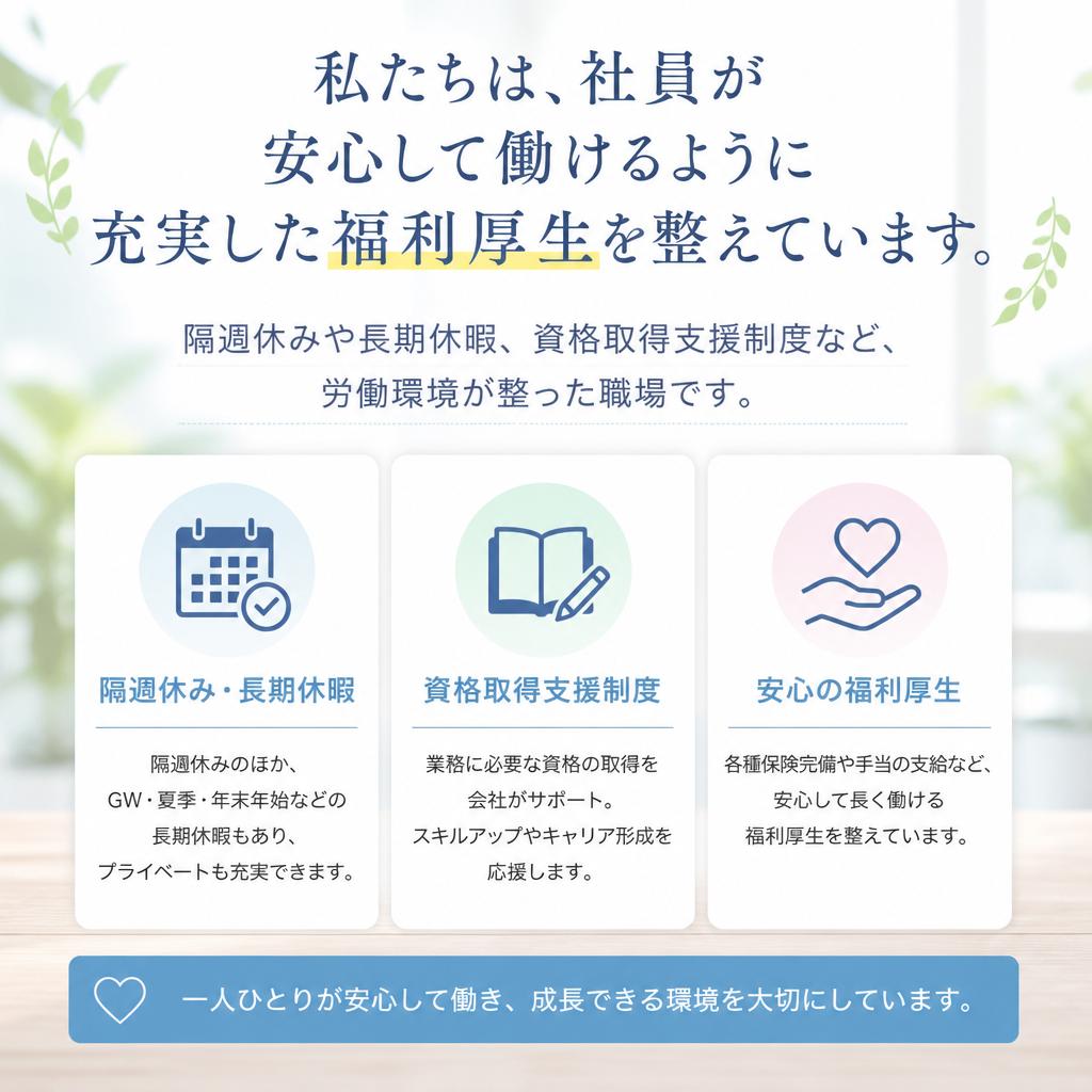 充実した福利厚生で働きやすい環境