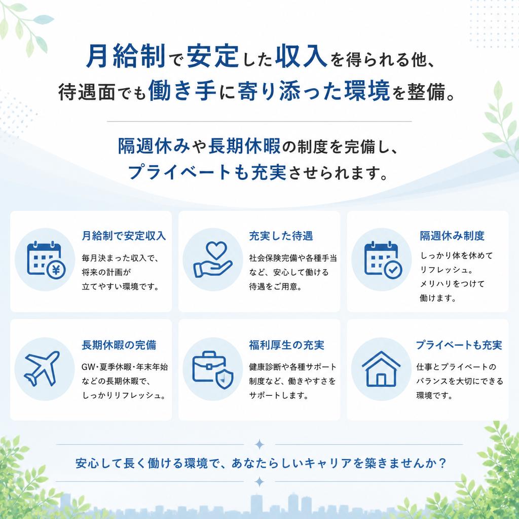 働きやすい環境と充実の給与体系