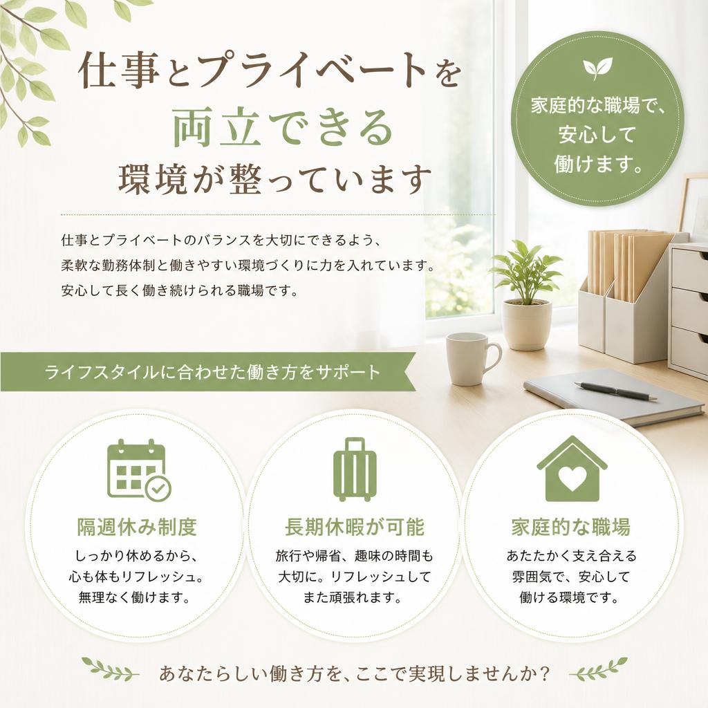家庭的な職場で働きやすさ抜群