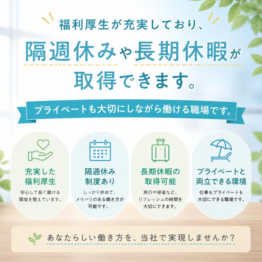 手厚い福利厚生で安心して働ける