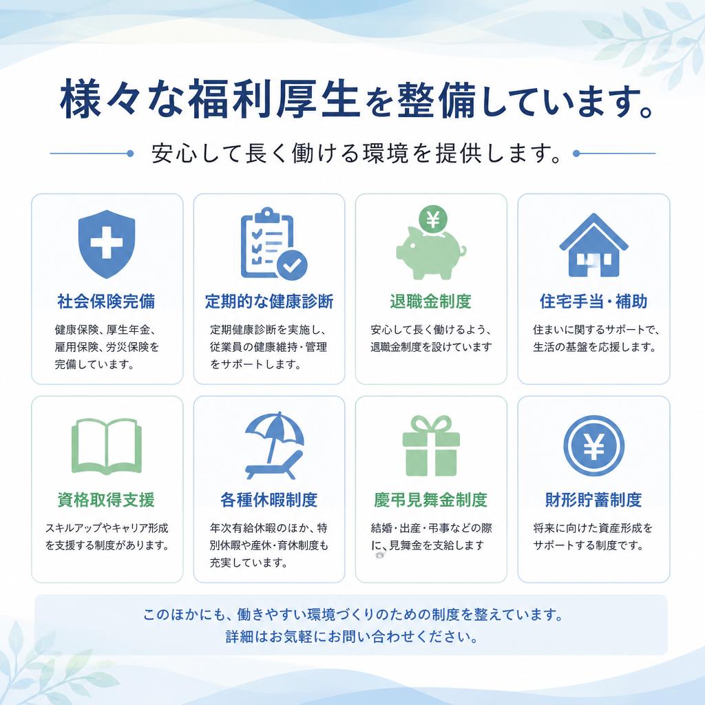 手厚い福利厚生で安心の生活をサポート