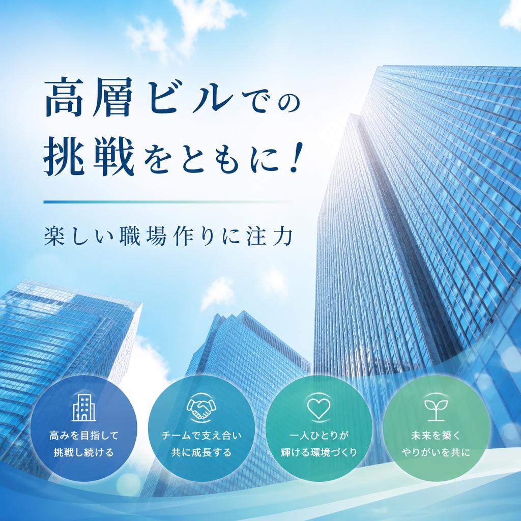 高層ビルでの挑戦をともに！楽しい職場作りに注力