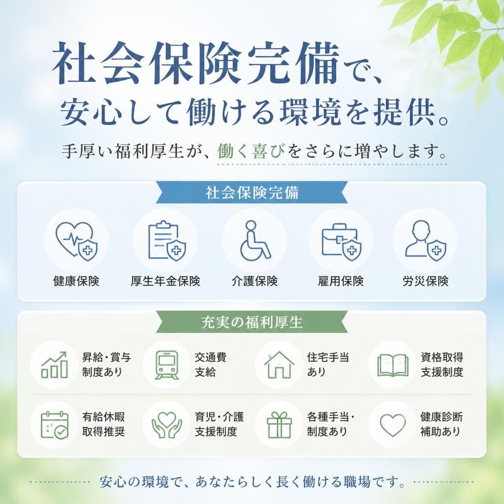 充実の社会保険と福利厚生
