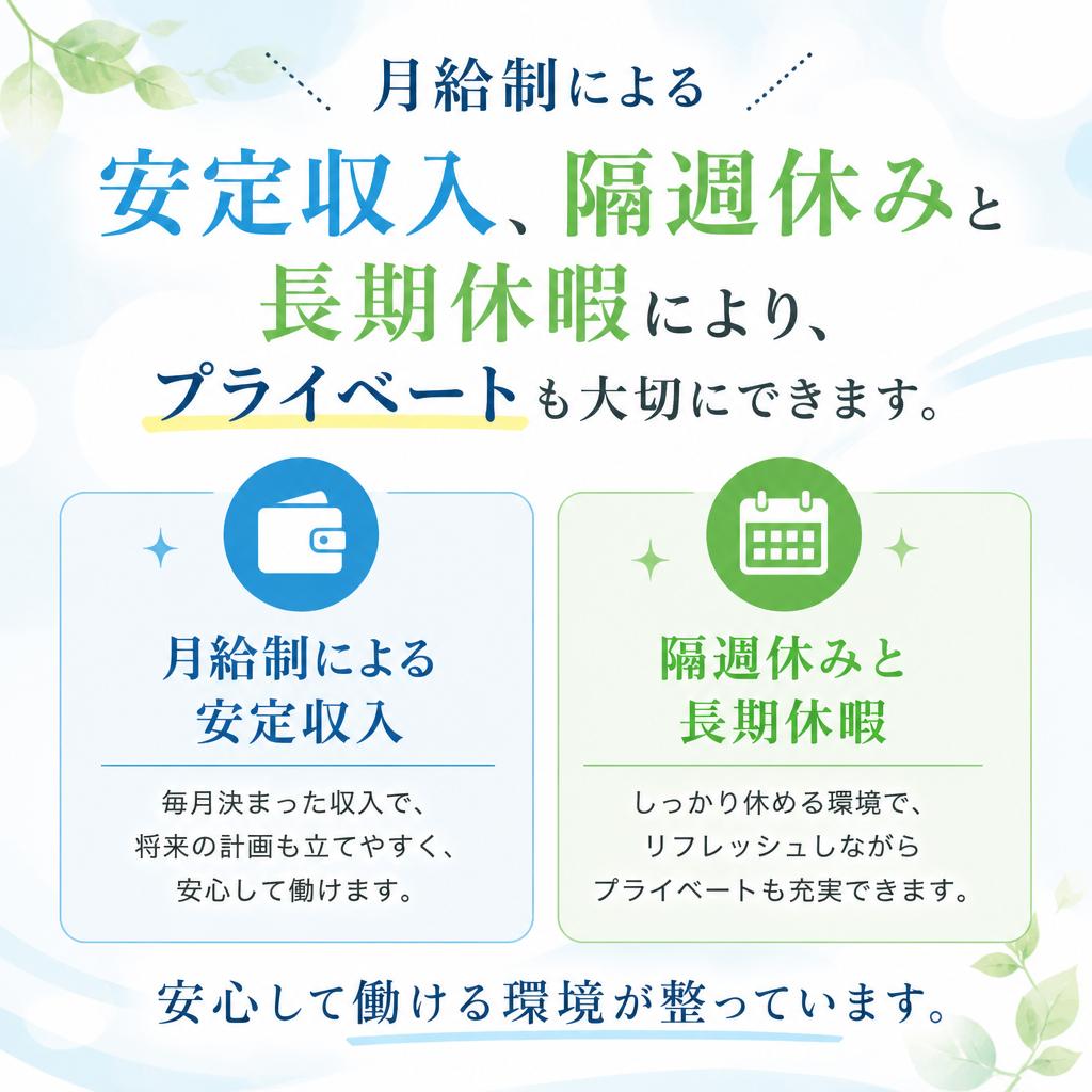 安定の労働条件と環境