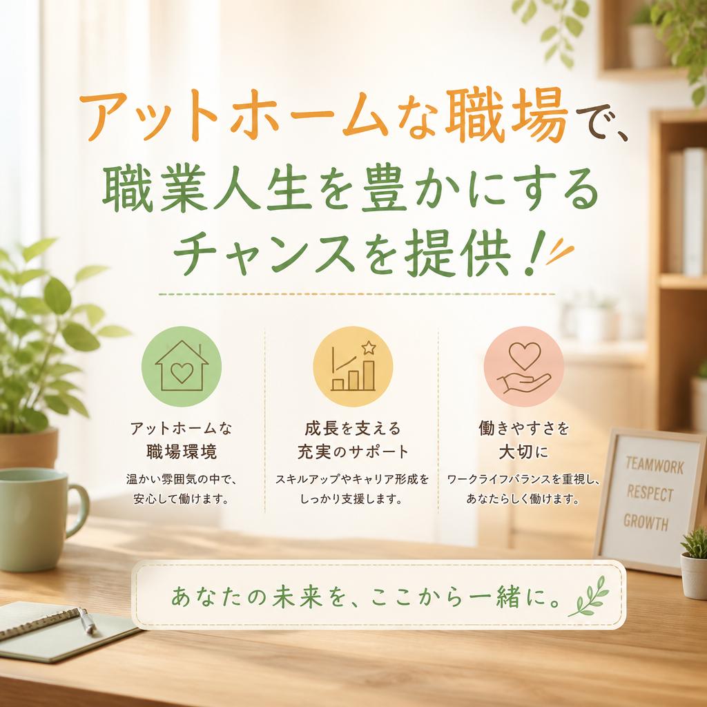 アットホームな職場で、職業人生を豊かにするチャンスを提供！